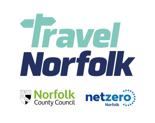 Travel Norfolk is the primary logo displayed along with the logos of Norfolk County Council  and Net Zero Norfolk
